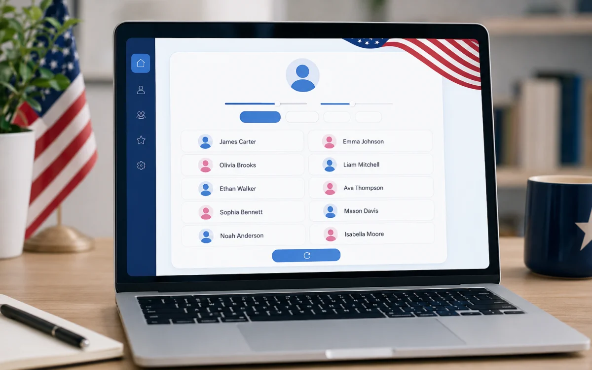 Classic and modern American names displayed for character creation and writing