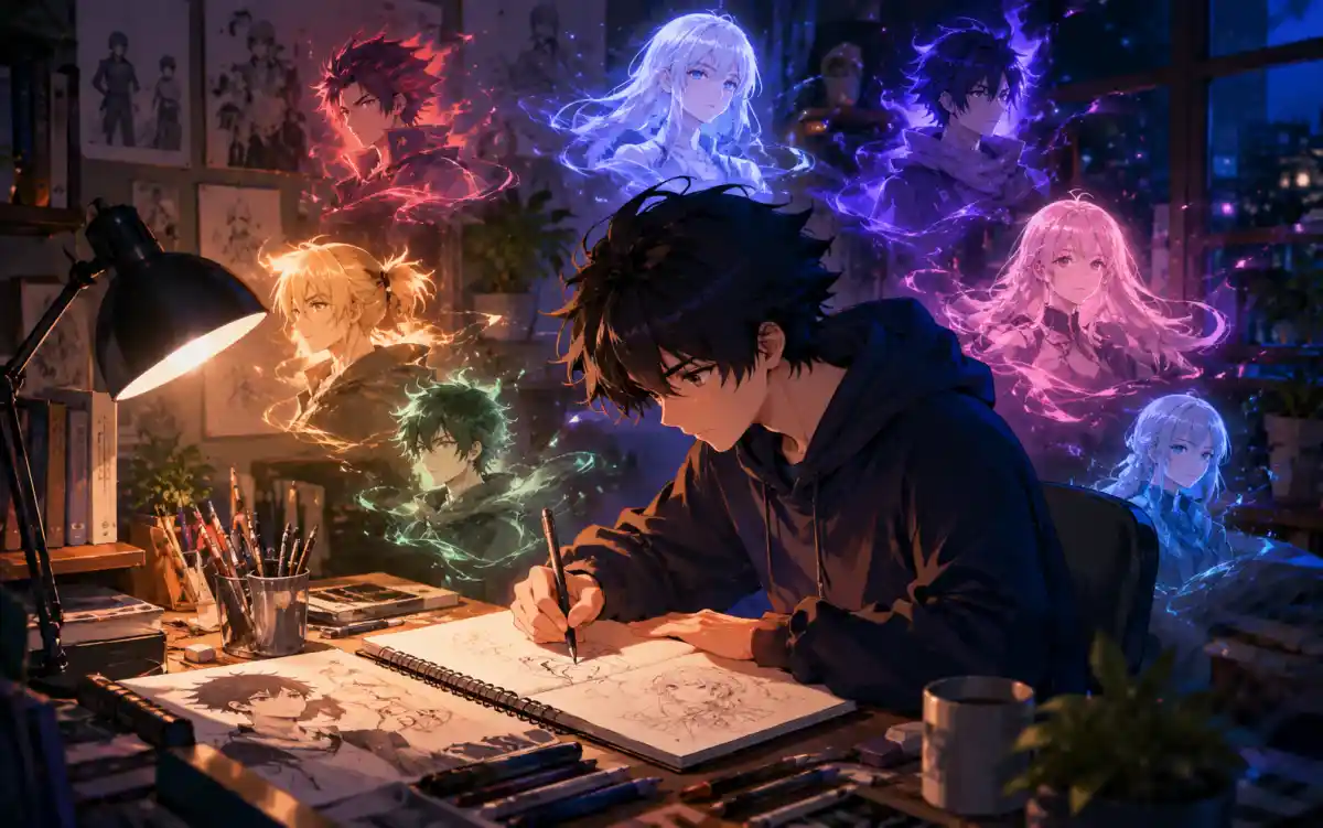 Anime name generator tool interface with options for style, gender, and theme selection