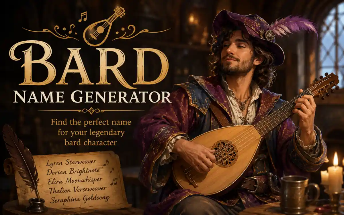 Fantasy bard character with a lute, representing creative bard name inspiration
