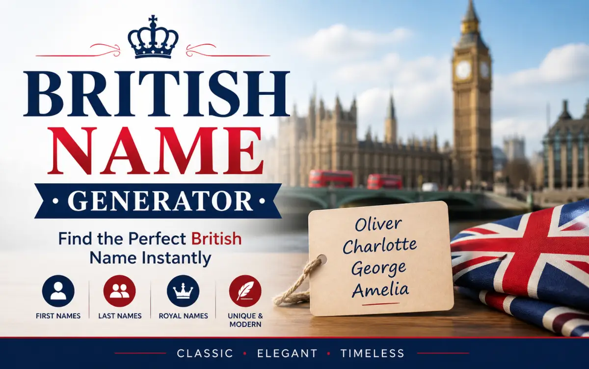 Classic British names displayed with elegant typography, representing British naming tradition