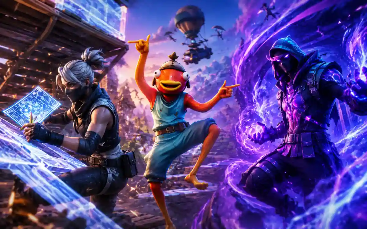 Fortnite name style guide showing sweaty, funny, and cool gamer tag categories
