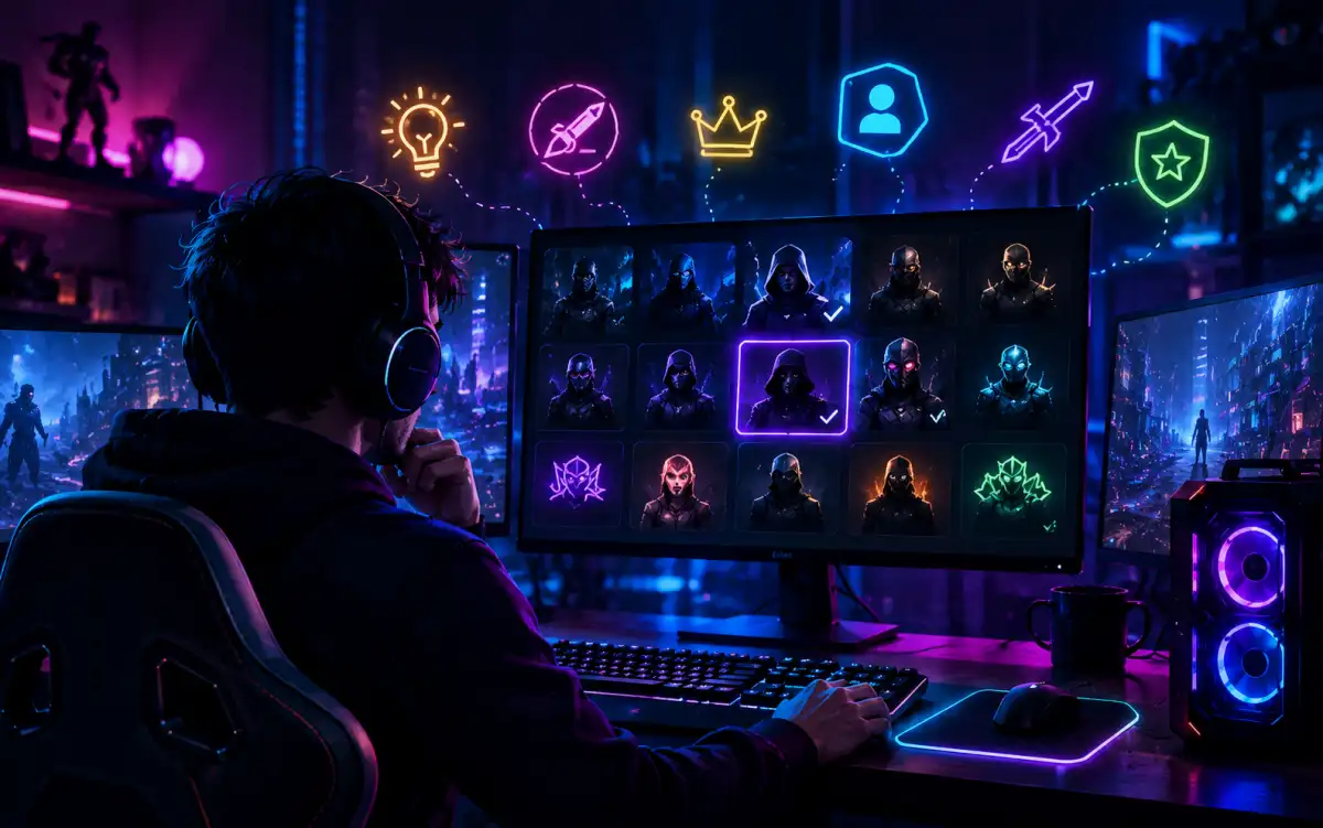 Casual gamer laughing at a funny gaming name displayed on screen during a stream