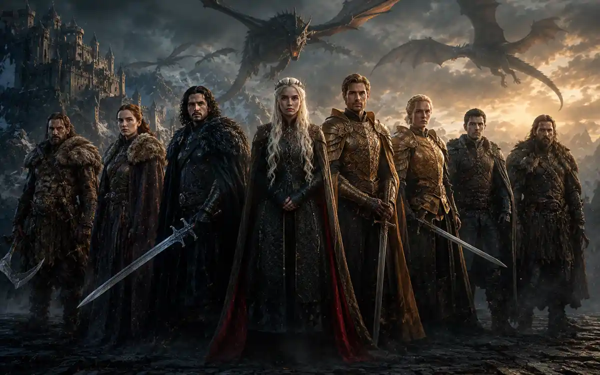 Westeros map with fantasy character names inspired by Game of Thrones houses