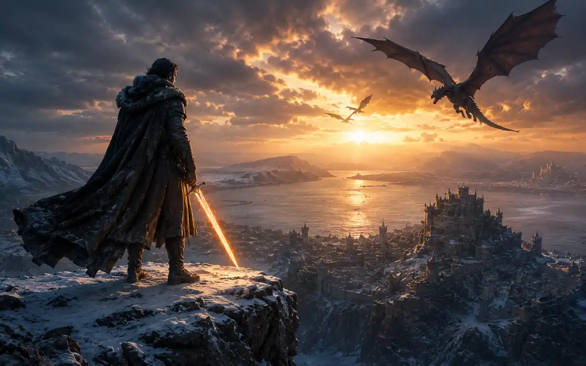 Fantasy character portraits with Game of Thrones style names and house sigils
