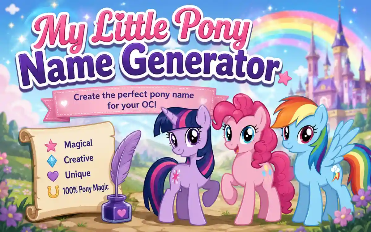 Colorful My Little Pony OC characters with creative Equestria-style names