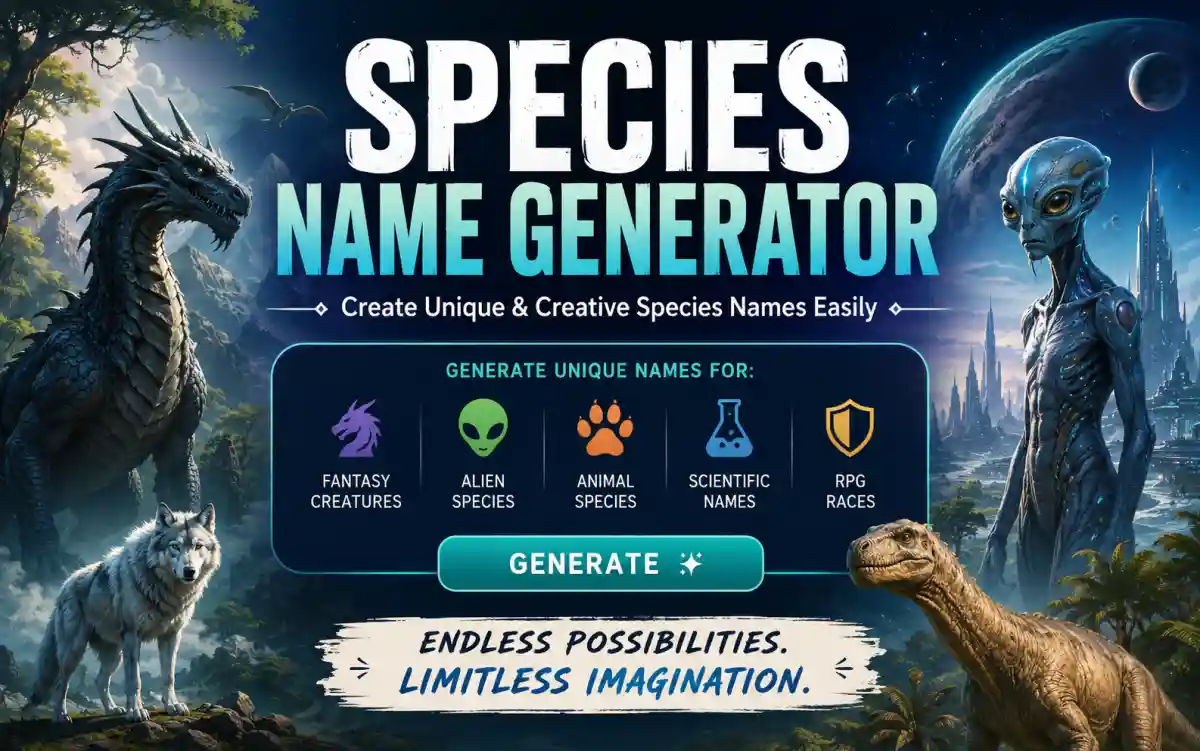Species name generator showing diverse fictional races for fantasy and sci-fi worldbuilding