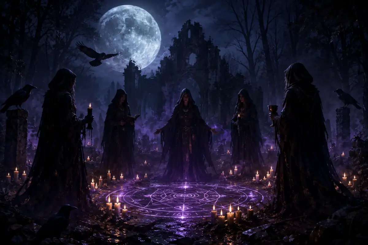 Female witch names ranging from celestial moon witches to dark gothic sorceresses